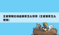 王者荣耀无线连徽章怎么获得（王者徽章怎么使用）