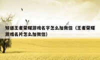 知道王者荣耀游戏名字怎么加微信（王者荣耀游戏名片怎么加微信）