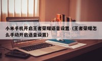 小米手机开启王者荣耀语音设置（王者荣耀怎么手动开启语音设置）