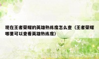 现在王者荣耀的英雄熟练度怎么查(王者荣耀哪里可以查看英雄熟练度)