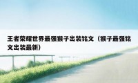 王者荣耀世界最强猴子出装铭文（猴子最强铭文出装最新）