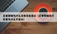 王者荣耀为什么没有攻击显示（王者荣耀击打伤害为什么不显示）