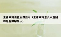 王者荣耀设置回血显示(王者荣耀怎么设置回血是有数字显示)