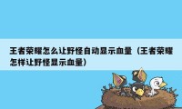 王者荣耀怎么让野怪自动显示血量（王者荣耀怎样让野怪显示血量）