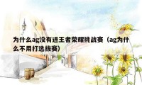 为什么ag没有进王者荣耀挑战赛（ag为什么不用打选拔赛）