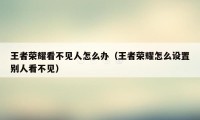 王者荣耀看不见人怎么办（王者荣耀怎么设置别人看不见）
