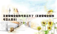 王者荣耀全能称号显示不了（王者荣耀全能称号怎么显示）