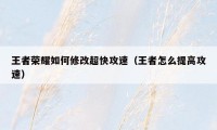 王者荣耀如何修改超快攻速（王者怎么提高攻速）