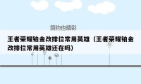 王者荣耀铂金改排位常用英雄（王者荣耀铂金改排位常用英雄还在吗）