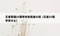 王者荣耀25赛季所有英雄介绍（王者25赛季有什么）