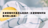 王者荣耀对方是怎么隐身的（王者荣耀如何设置对别人隐身）