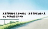 王者荣耀称号显示未排名（王者荣耀为什么上榜了却没有荣耀称号）