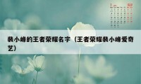 裴小峰的王者荣耀名字（王者荣耀裴小峰爱奇艺）