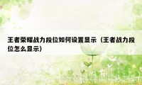 王者荣耀战力段位如何设置显示（王者战力段位怎么显示）
