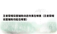 王者荣耀设置辅助动态效果在哪里(王者荣耀设置辅助功能在哪里)