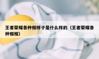 王者荣耀各种框样子是什么样的(王者荣耀各种框框)