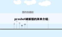 proshot破解版的简单介绍