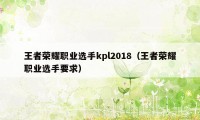 王者荣耀职业选手kpl2018（王者荣耀职业选手要求）