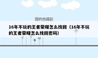 16年不玩的王者荣耀怎么找回（16年不玩的王者荣耀怎么找回密码）