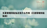 王者荣耀技能加点有什么作用(王者荣耀技能加成)