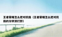 王者荣耀怎么把对抗路（王者荣耀怎么把对抗路的分转到打野）