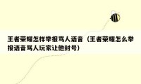 王者荣耀怎样举报骂人语音（王者荣耀怎么举报语音骂人玩家让他封号）