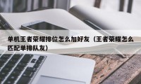 单机王者荣耀排位怎么加好友（王者荣耀怎么匹配单排队友）