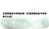 王者荣耀战令等级在哪（王者荣耀的战令等级有什么用）