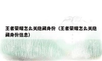王者荣耀怎么关隐藏身份(王者荣耀怎么关隐藏身份信息)