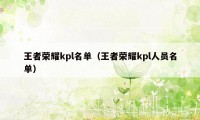 王者荣耀kpl名单（王者荣耀kpl人员名单）