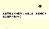 王者荣耀怎样排位可以快速上分(王者排位快速上分技巧是什么)