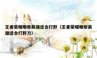 王者荣耀哪些英雄适合打野(王者荣耀哪些英雄适合打野刀)