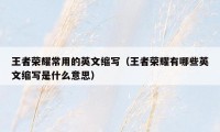 王者荣耀常用的英文缩写（王者荣耀有哪些英文缩写是什么意思）